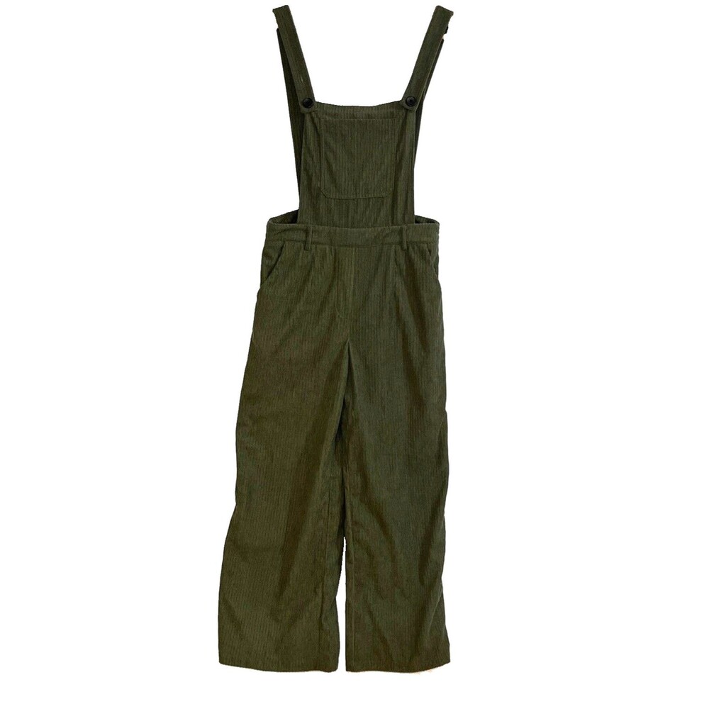 NWT Cider Overalls Women's Sz Large Wide Leg Corduroy Green Side Zip Preppy Boho